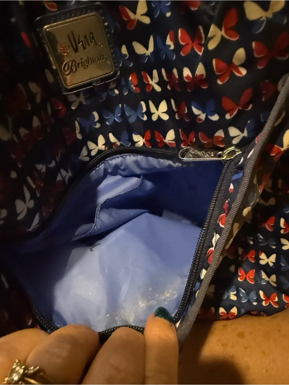 Brighton Navy Backpack with Red, Blue & White Butterfly Motif